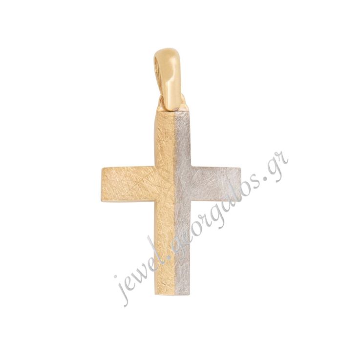 Men's double-sided two-tone gold cross 14CT ITD0419