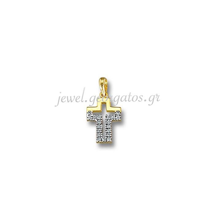 Women's small cross in yellow gold with zircon 9CT HTH0108