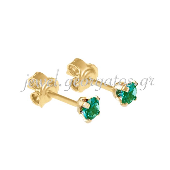 Yellow gold stud earrings with zircon 14CT ISB0141