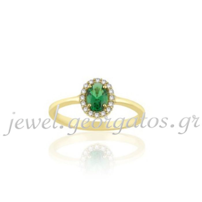 Women's rosette ring 9CT or 14CT with zirgon in emerald color 