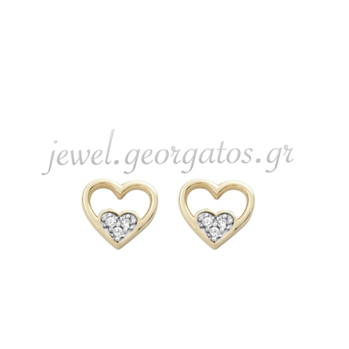 Kid's yellow gold earrings 9CT with heart and zircon HSE0162