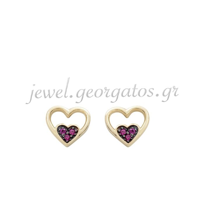 Kid's yellow gold stud earrings with heart 9CT HSE0070
