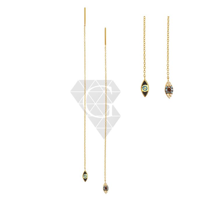 Women's yellow gold pendant earrings with eye pattern 9CT HSD0041