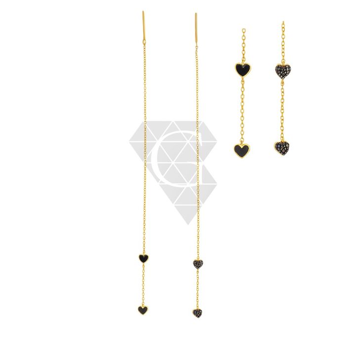 Women's yellow gold pendant earrings with hearts pattern 9CT HSD0042