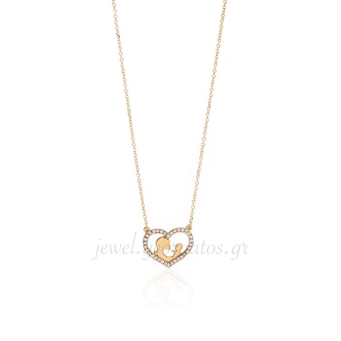 Women heart necklace with mom-kid HRJ0114