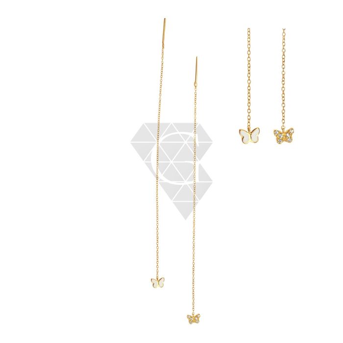 Women's yellow gold pendant earrings with butterfly pattern 9CT HSD0044