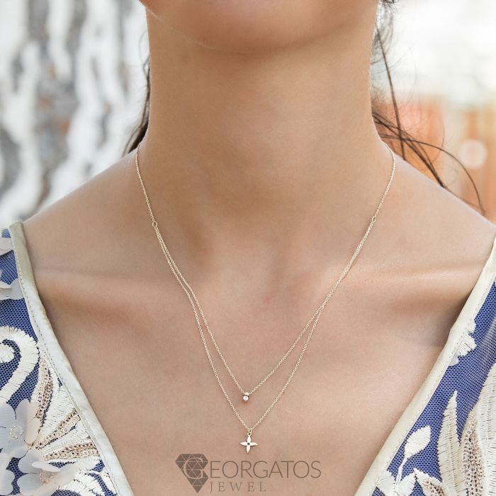 Women double necklace with cross and zirkon HRJ0120