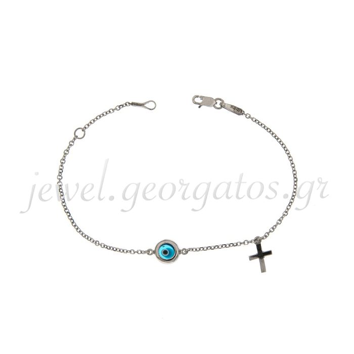 Women's white gold bracelet with eye and cross 9CT HVL0014