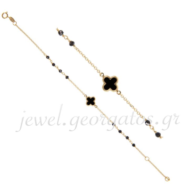Yellow gold women's bracelet with cross and black stones 9CT HVL0019