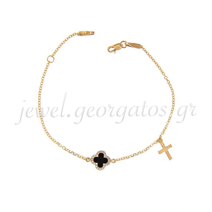 Yellow gold women's bracelet with crosses and zircon 9CT HVL0020