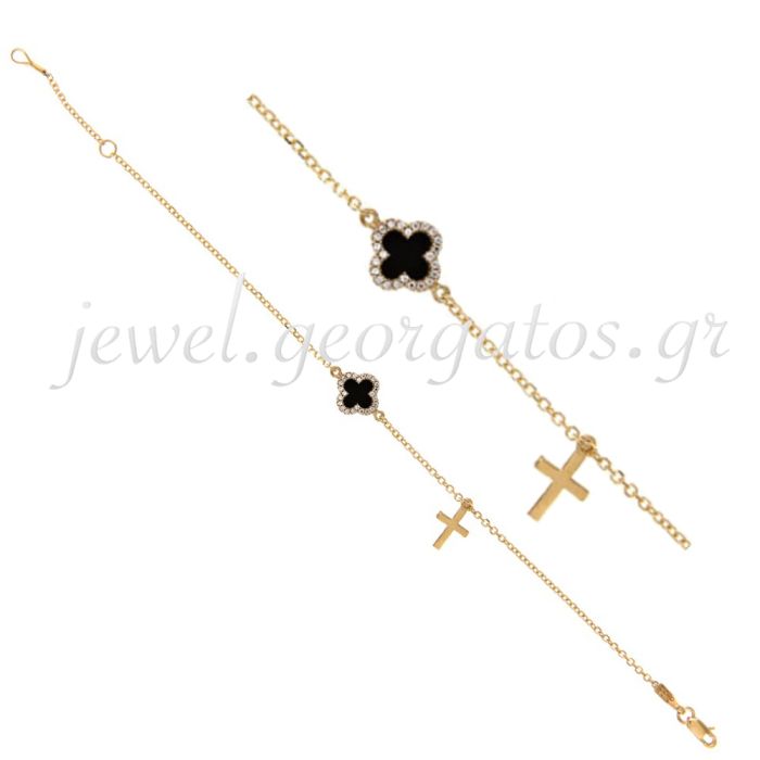 Yellow gold women's bracelet with crosses and zircon 9CT HVL0020