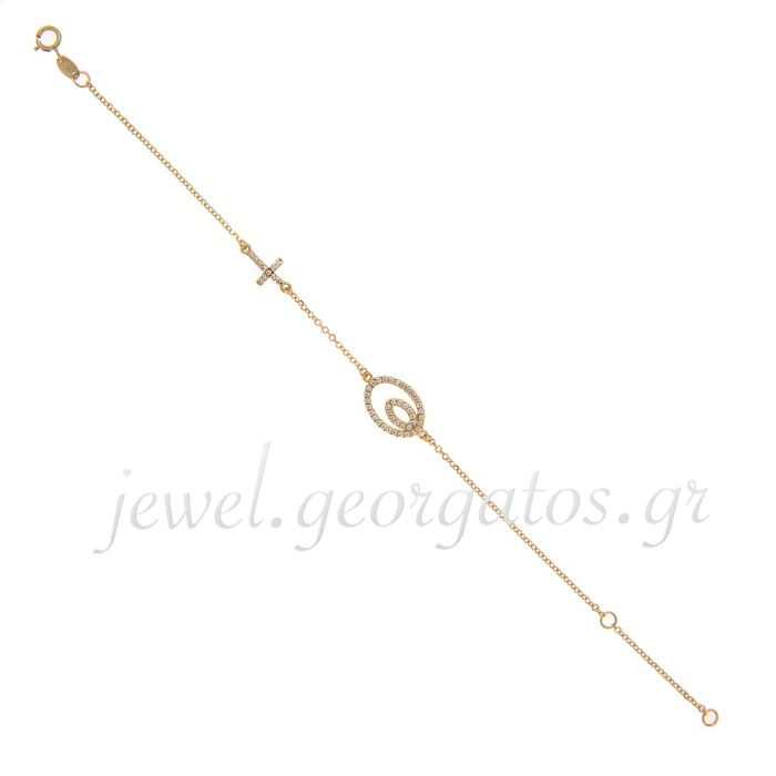Yellow gold women's bracelet with oval pattern and cross 9CT HVL0031