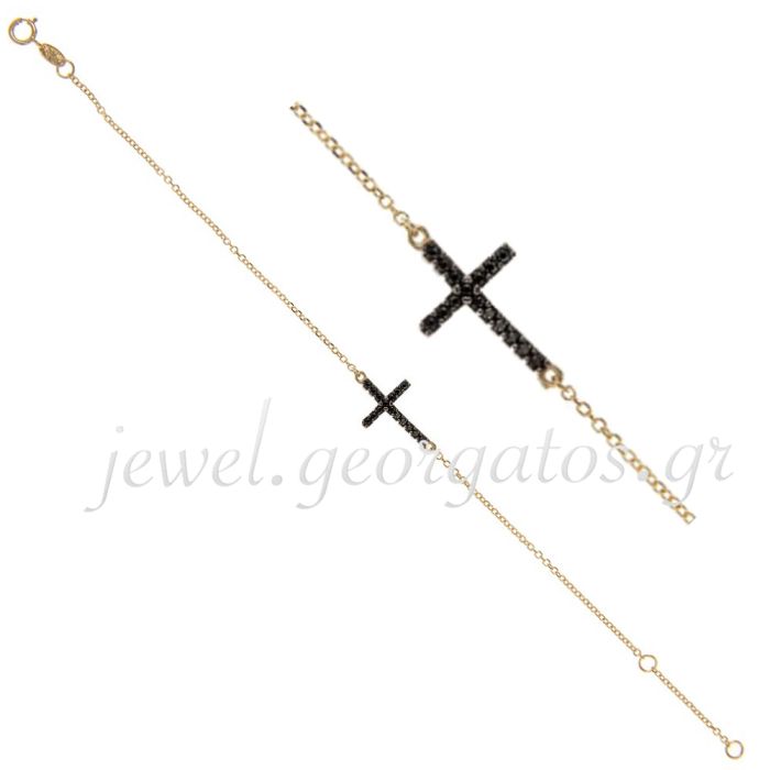 Yellow gold women's bracelet double sided with cross 9CT HVL0044