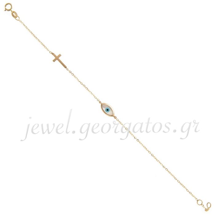 Yellow gold women's bracelet with eye and cross 14CT IVM0002