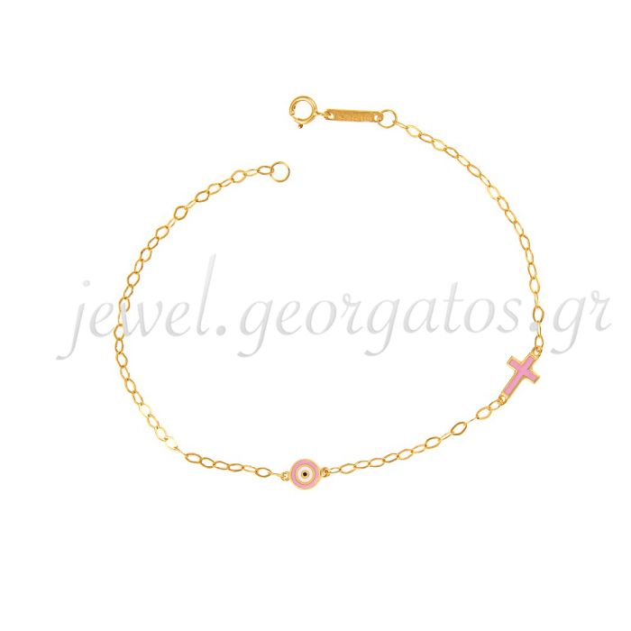 Children's gold bracelet 9CT with eye and cross HYM0006