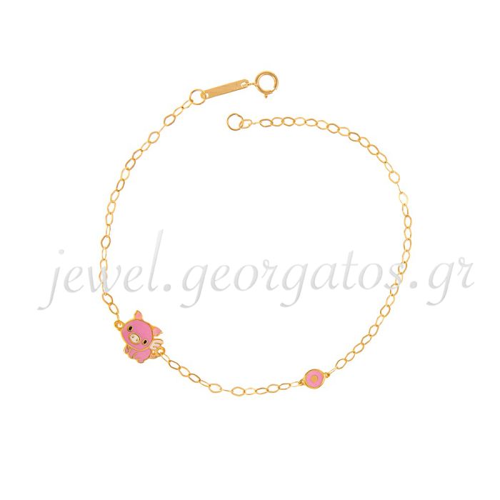 Children's gold bracelet 9CT with winged piglet HYM0008