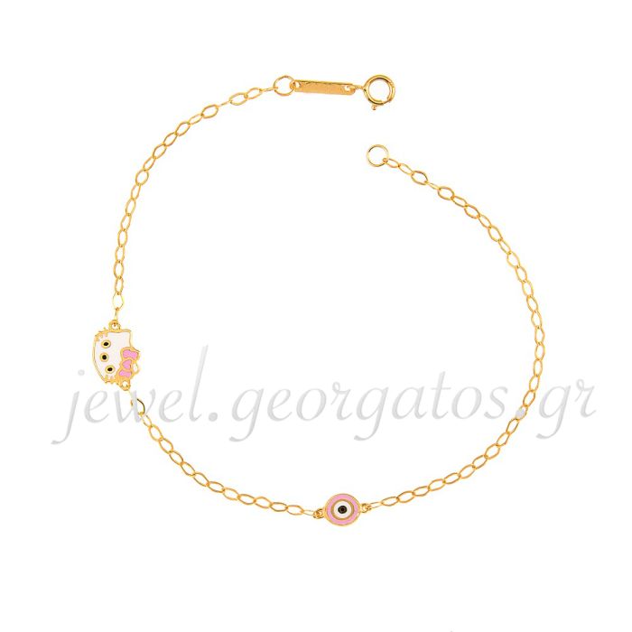 Children's gold bracelet 9CT with Hello Kitty and eye HYM0025