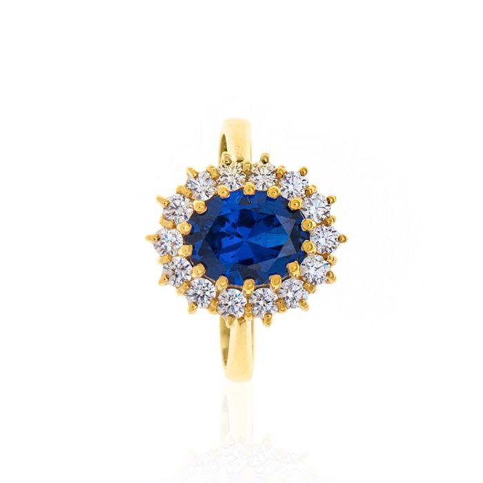 Rosette ring 9CT with zirkon in sapphire color HDM0014