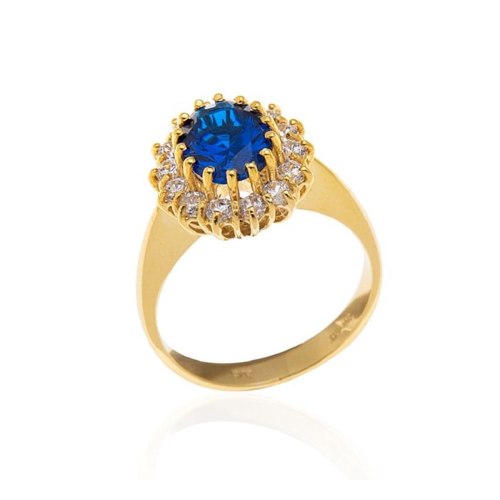 Rosette ring 9CT with zirkon in sapphire color HDM0014