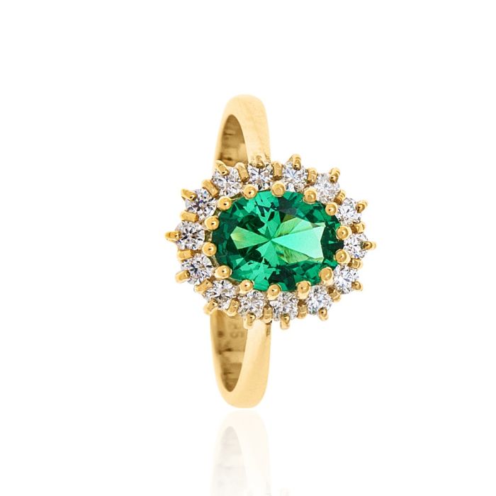 Rosette ring 9CT with zirkon in emerald color HDM0015