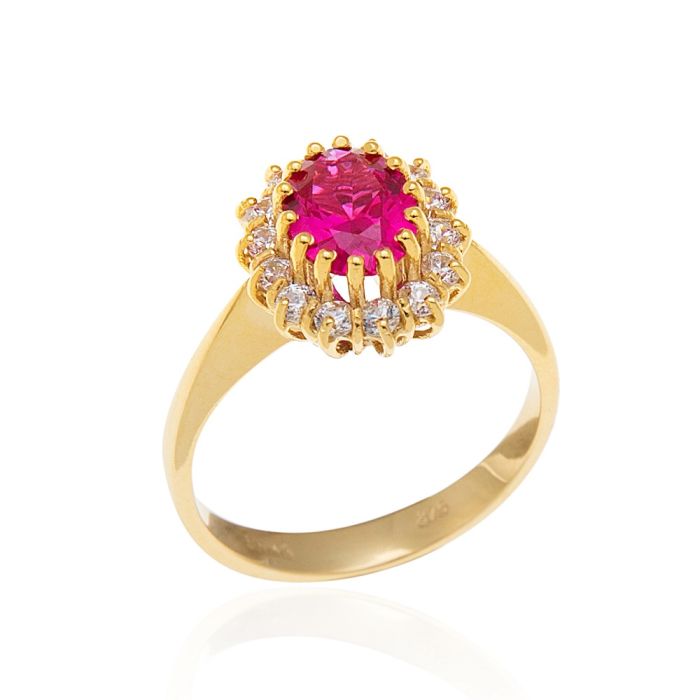 Rosette gold ring 9CT with zirgkon in ruby color HDM0016