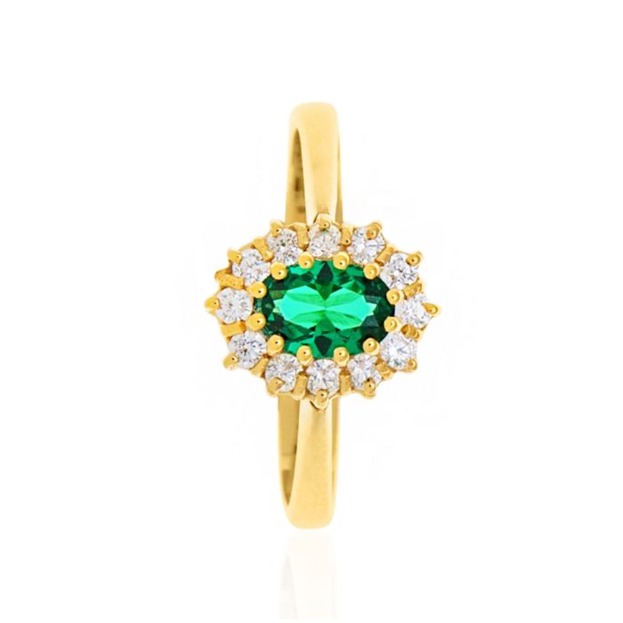 Rosette ring 9CT with zirkon in emerald color HDZ0003
