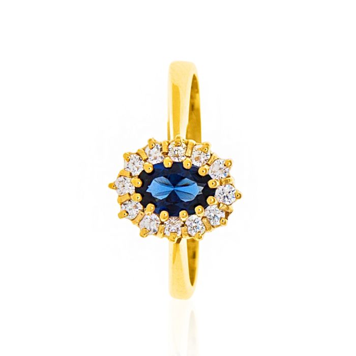 Rosette gold ring 9CT with zirkon in sapphire color HDM0018