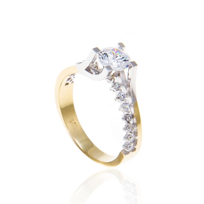 Two-tone ring 14CT with zircon IDM0104