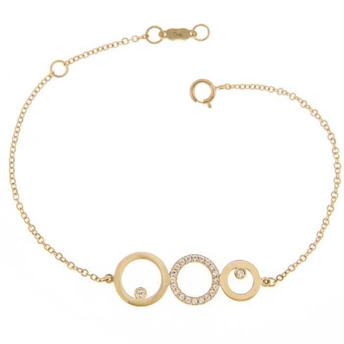 Yellow gold women's bracelet with circles and zircon 9CT HVM0008