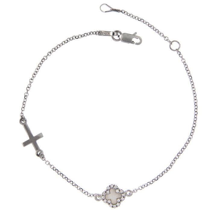 White gold women's bracelet with white crosses 9CT HVL0018
