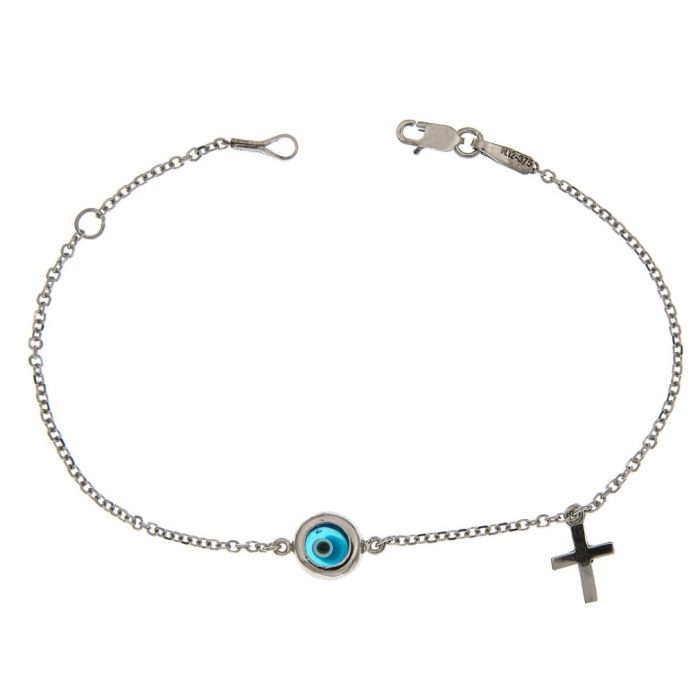 Women's white gold bracelet with eye and cross 9CT HVL0014