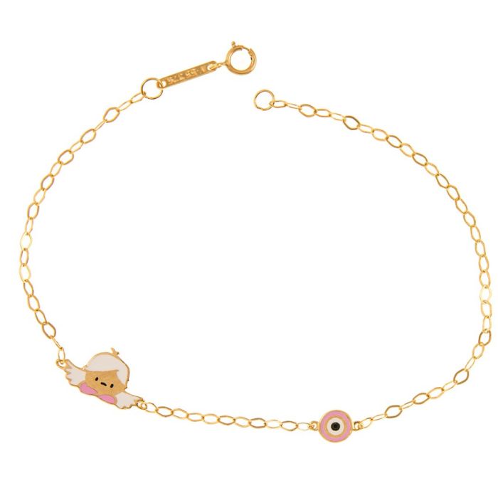 Children's gold bracelet 9CT with little angel and eye HYM0033