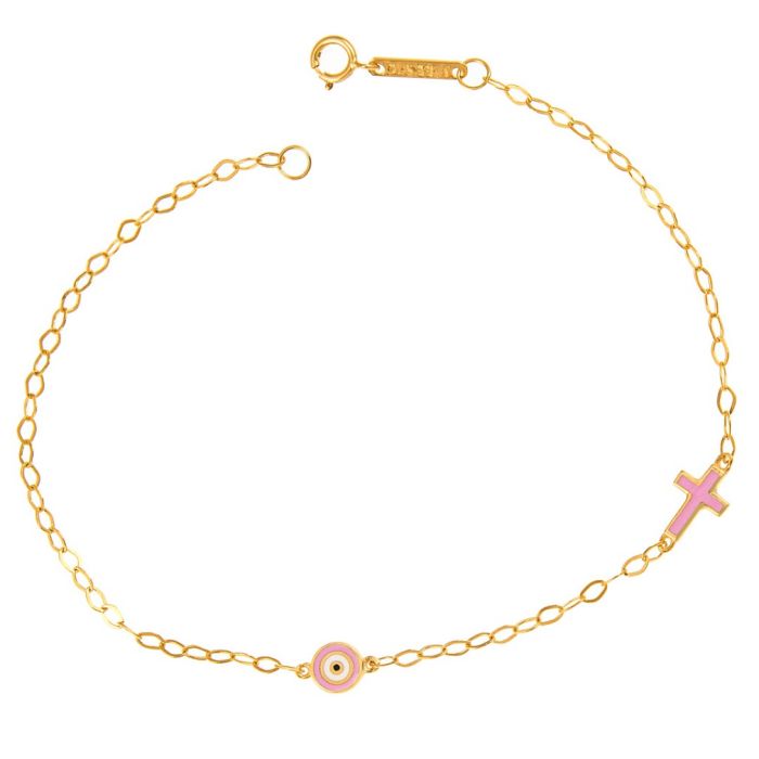 Children's gold bracelet 9CT with eye and cross HYM0006