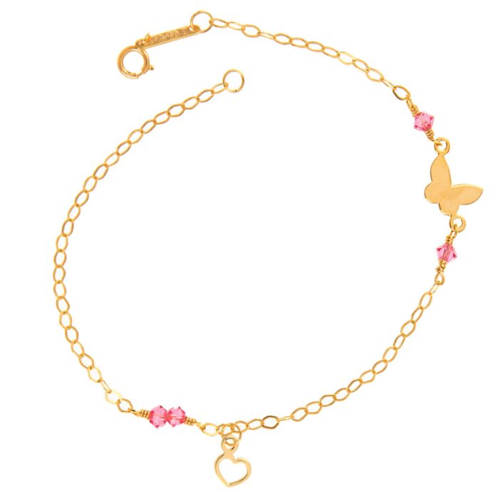 Children's bracelet gold 9CT with butterflies and heart HYM0004