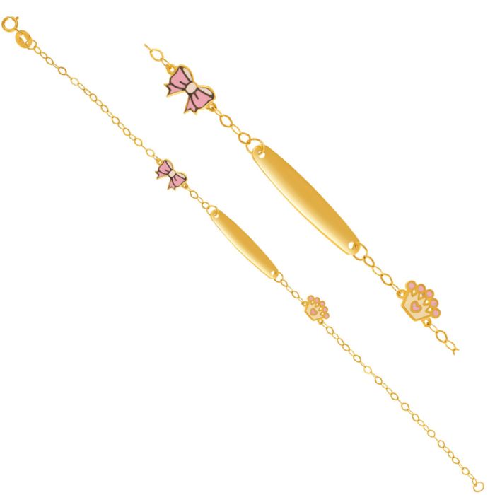 Children's gold ID 9CT with bow and crown HHB0011