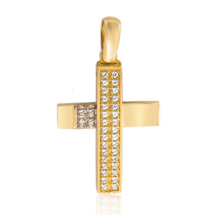 Women's double-sided yellow gold cross 14CT ITD0427