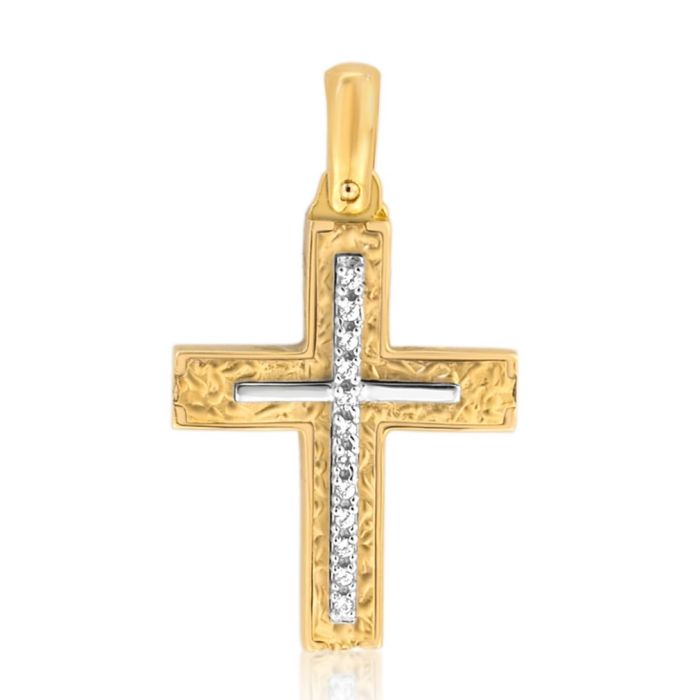 Women's double-sided yellow gold cross 14CT ITD0435