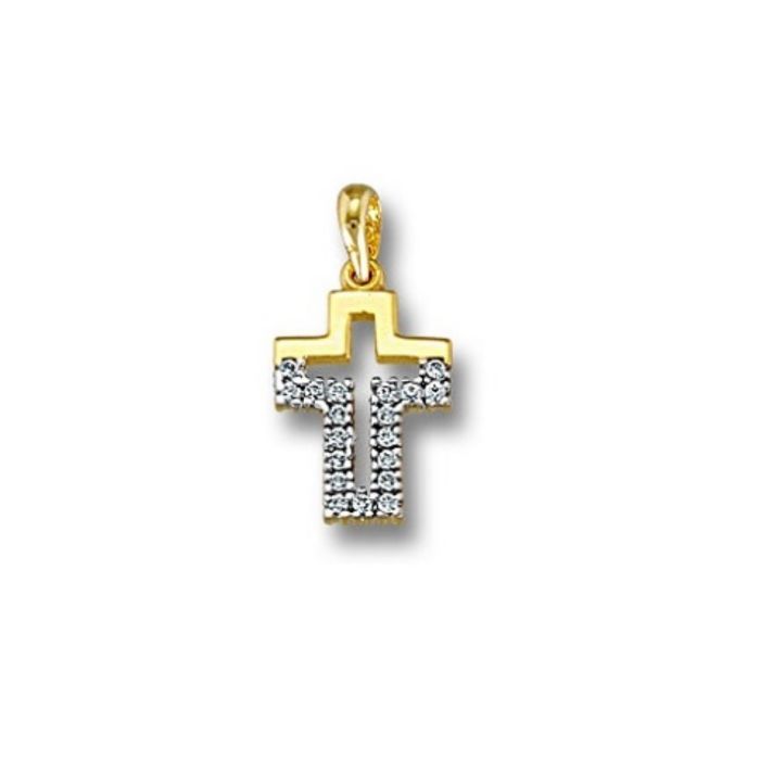 Women's small cross in yellow gold with zircon 9CT HTH0108