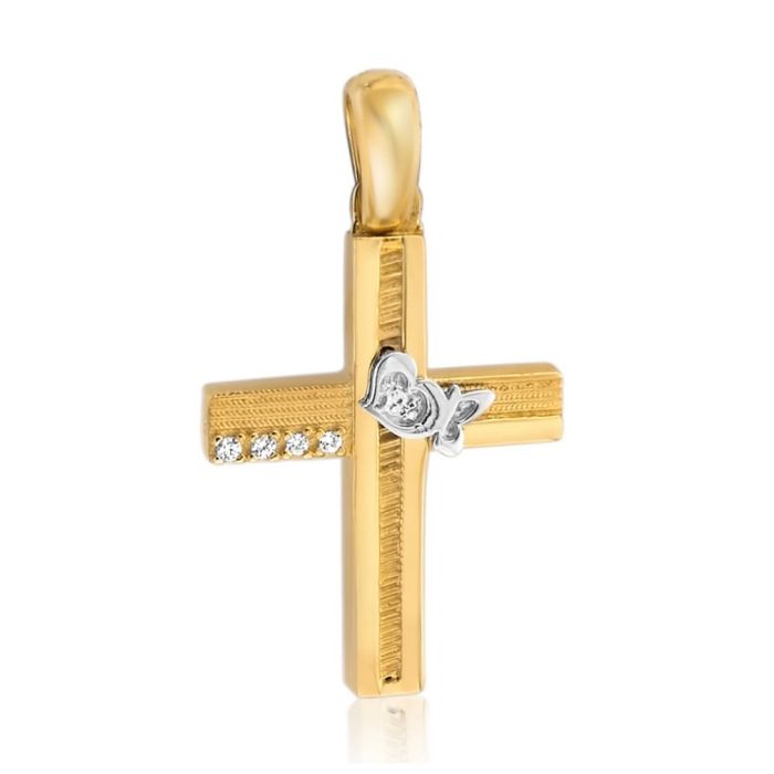 Women's double-sided yellow gold cross 14CT ITD0439