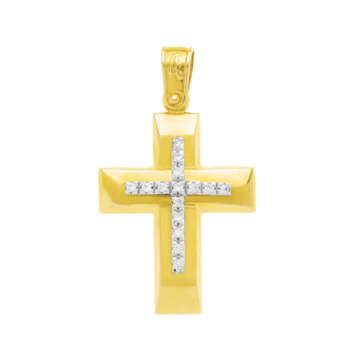 Women's yellow gold cross with zircon 14CT ITH0518