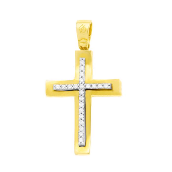 Women's yellow gold cross with zircon 14CT ITH0767 