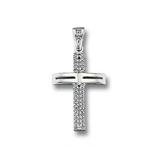 Women's small cross in white gold with white zircon 9CT HTH0103 