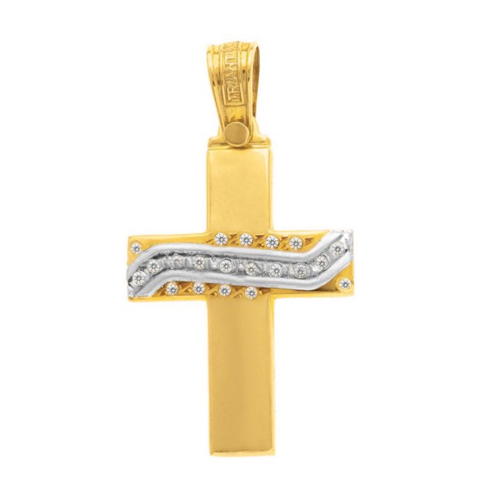 Women's yellow gold cross with zircon 14CT ITJ0193 