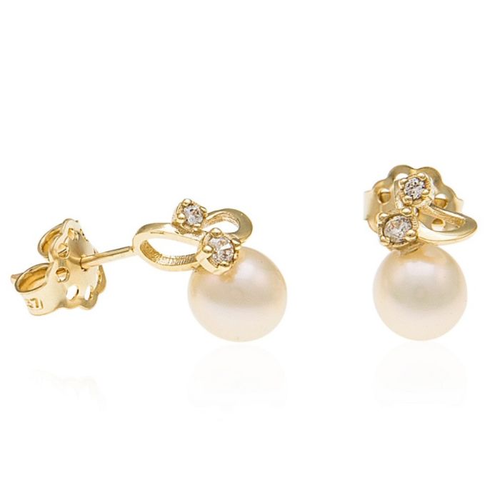 Yellow gold stud earrings with pearl 9CT HSM0004