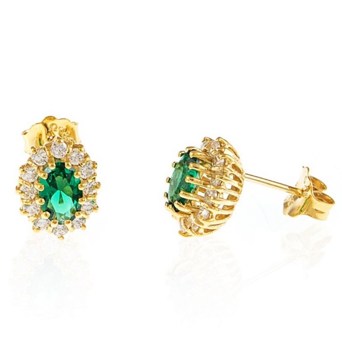 Yellow gold rosette earrings with zircon in emerald color 9CT HSM0015