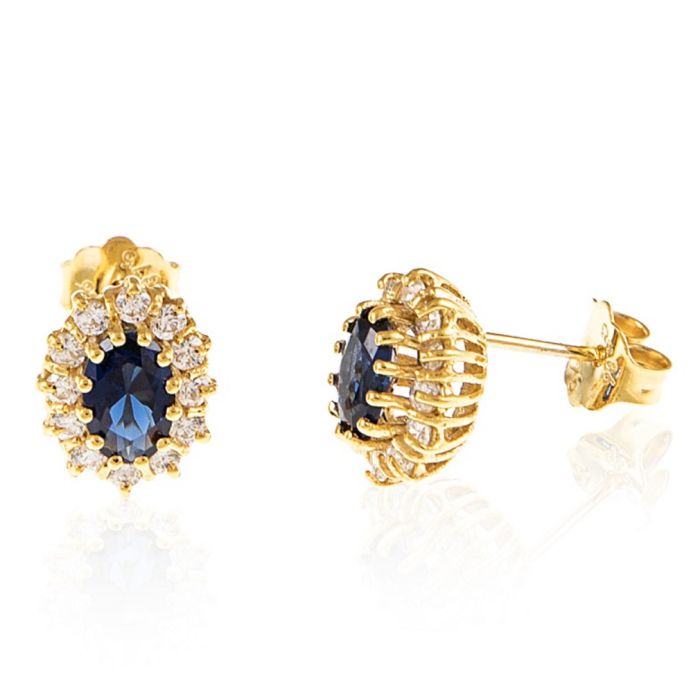 Yellow gold rosette earrings with sapphire 9CT HSM0016