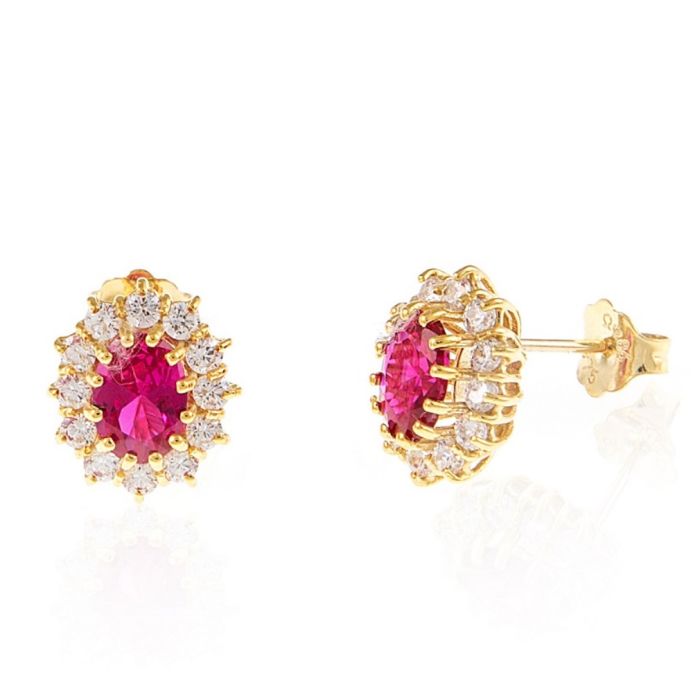 Yellow gold rosette earrings with ruby 9CT HSM0017