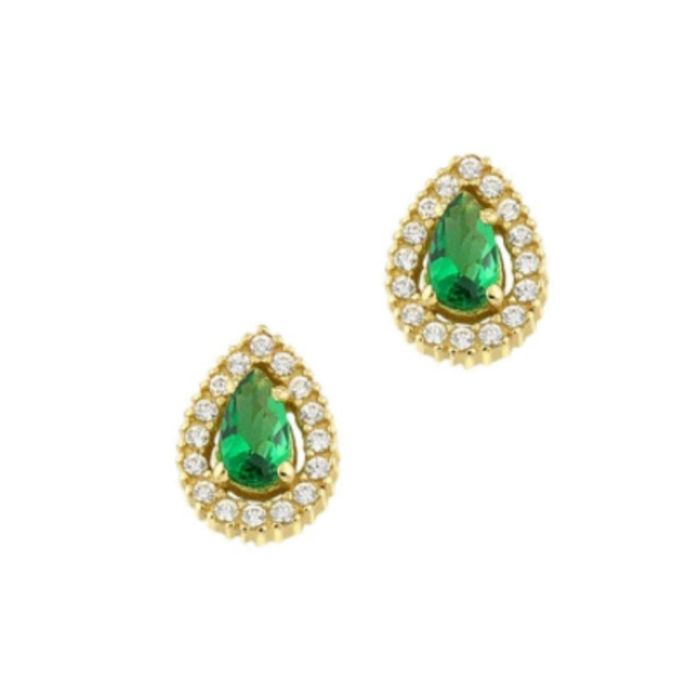 Yellow gold rosette pour earrings in green color 9CT HSE0186