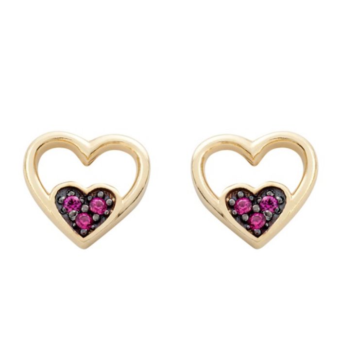 Kid's yellow gold stud earrings with heart 9CT HSE0070
