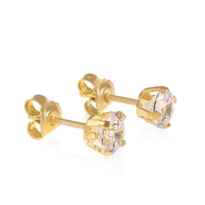 Yellow gold stud earrings with zircon 14CT ISB0142
